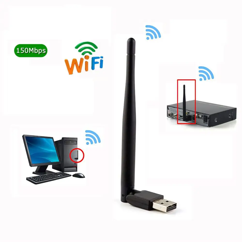 

DSstyles Mini Wireless usb wifi 7601 2.4Ghz Wireless 2dBi wifi adapter for DVB-T2 and DVB-S2 TV BOX WiFI Antenna Network LAN Car