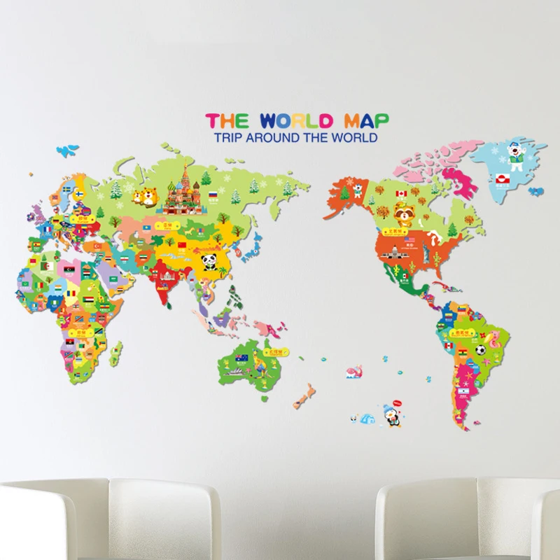 Details about   Letter Combination World Map Wall Sticker Kids Room Background Art Decals PVC 3D