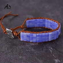 Asingeloo натуральный фиолетовый камень Бусины кожа обернуть нитяной браслет браслеты ручной работы ювелирные изделия Богемия Винтаж