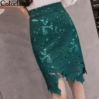 

Colorfaith New 2019 Women Midi Pencil Skirt Autumn Spring Casual Ladies Hollow Out Lace Package Hip Elegant Skirt Female SK640