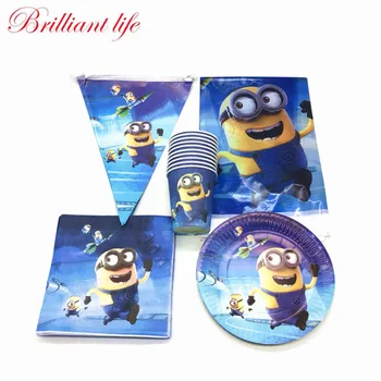 

81 pcs/lot Cartoon Minions Theme Kids Birthday Party Decorations Supplies Paper Cups Plates Banners Napkins Tablecloth Supply