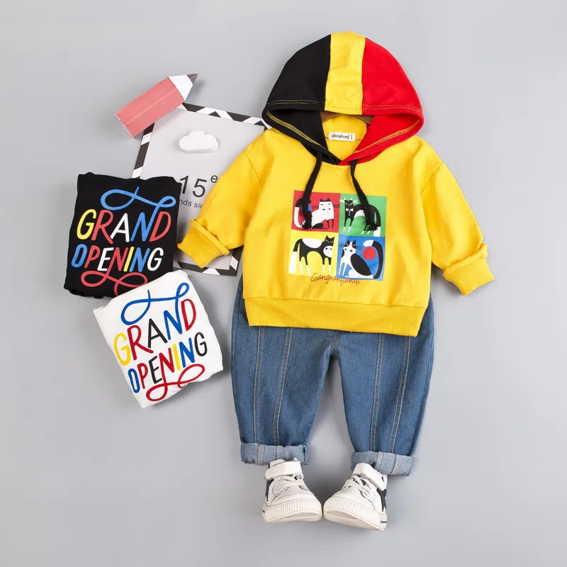 Повседневный комплект одежды с капюшоном для маленьких мальчиков и девочек 1, 2, 3, 4 лет; Одежда для мальчиков с принтом из мультфильма