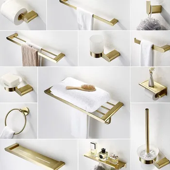 

304 Stainless Steel Brushed Gold Bathroom Hardware Set Towle Bar Brush Gold Bathroom Accessories Toilet Paper Holder Robe Hooks