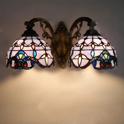 Винтаж Тиффани Средиземноморский стиль барокко синего стекла светодио дный бра Освещение в помещении лампа E27 AC 110/220 В двойной настенный