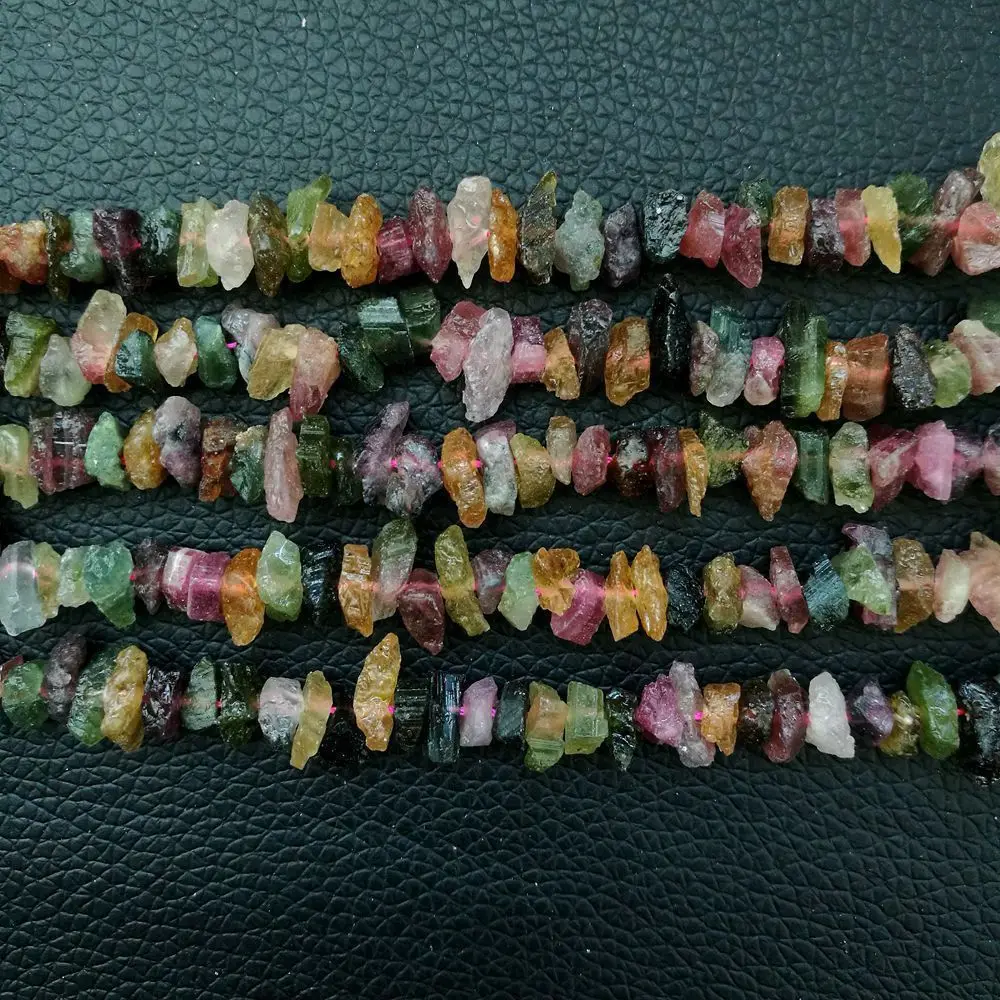 

8SE11195 4x8mm Natural Mixed Color Tourmaline Rough Loose Beads 16.5" Strand