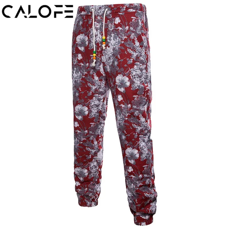 CALOFE Plus Größe Hosen Männer Mode 3D Homer Blumendruck leinen Joggers Jogginghose Männlichen Casual Sommer Lose Pluderhosen 5XL Z35