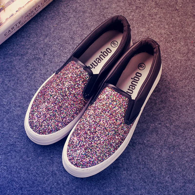 

Loafers Shoes Woman 2017 Spring Fashion Gold Black Glitter Flats Women Flat Platform Casual Shoes Ladies Slip On Shoes Zapatos