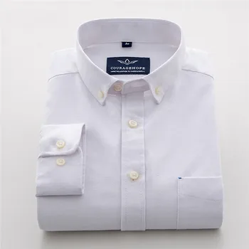 

soft oxford men casual shirts Excellent fashion button down collar long-sleeved clear solid slim fit easy care male tops