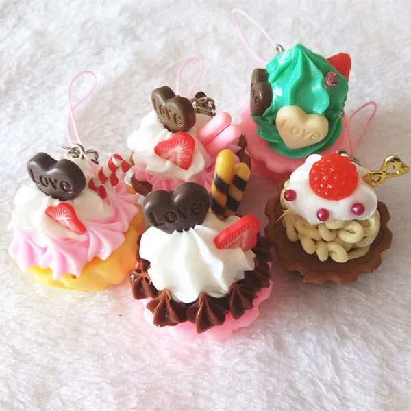 Fake Artificial food pvc cupcakes toys keychains phone pendants 5pcs - 1