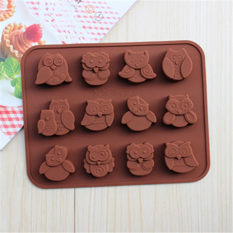 

New Arrived 1PCS 12 Hole Owl Shape Silicone Chocolate Mold , Ice, Cupcake, Lollipop,& Sugar Tool d559