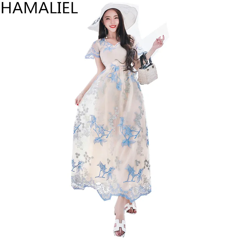HAMALIEL Luxury Summer Women Maxi Long Dress 2017 Elegant Embroidery Silver Floral Short Sleeve Boho Party Holiday Beach Dress long-floral-maxi : image HAMALIEL Luxury Summer Women Maxi Long Dress 2017 Elegant Embroidery Silver Floral Short Sleeve Boho Party Holiday Beach Dress long-floral-maxi