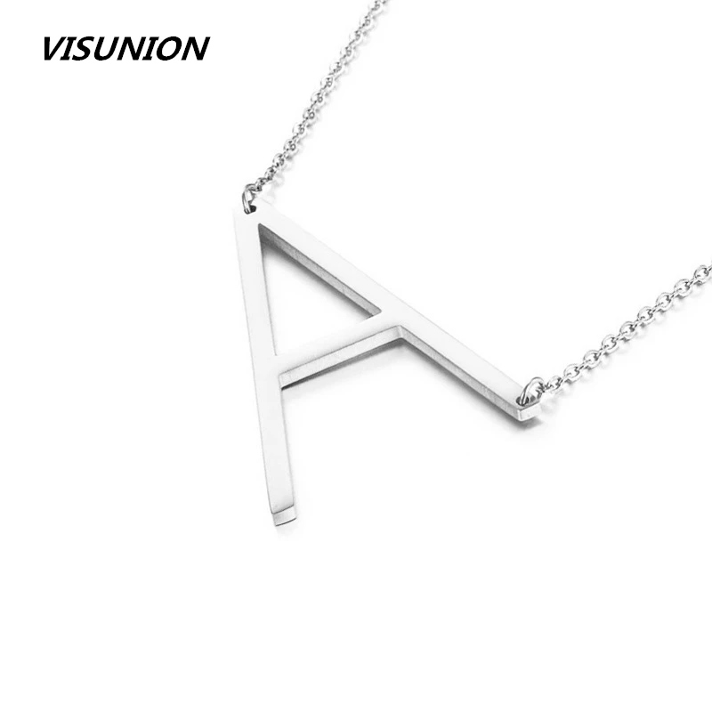 

Silver A-Z large Initial Letters Alphabet Personalized Charm Big Letter Script Name Pendant Monogram Necklace for Gift