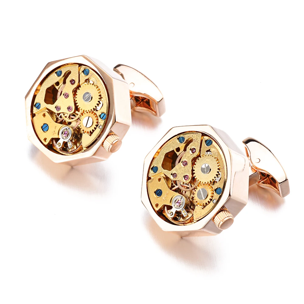 

Jin&Ju New Gold Watch Movement Cufflinks Of Immovable Men Jewelry Steampunk Gear Watch Cuff links For Mens Groom Relojes Gemelos