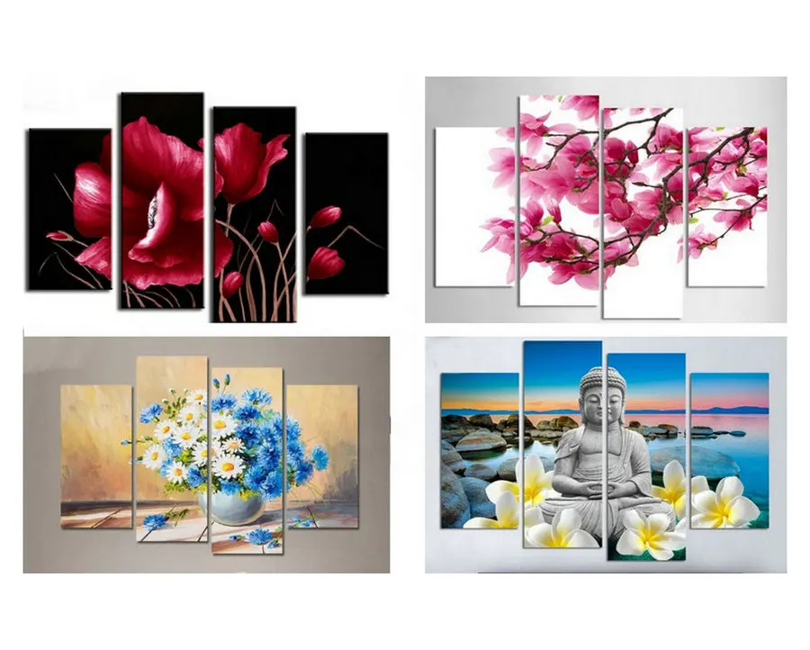 

MHD Triptych Flower Living Room Decoration 5d diy Diamond Painting Square/Round Crystal 3D Mosaic Rhinestone Set of 4 Flower