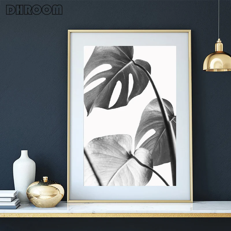 Black White Leaves Wall Art Tropical Leaf Canvas Poster Print Palm Banana Leaf