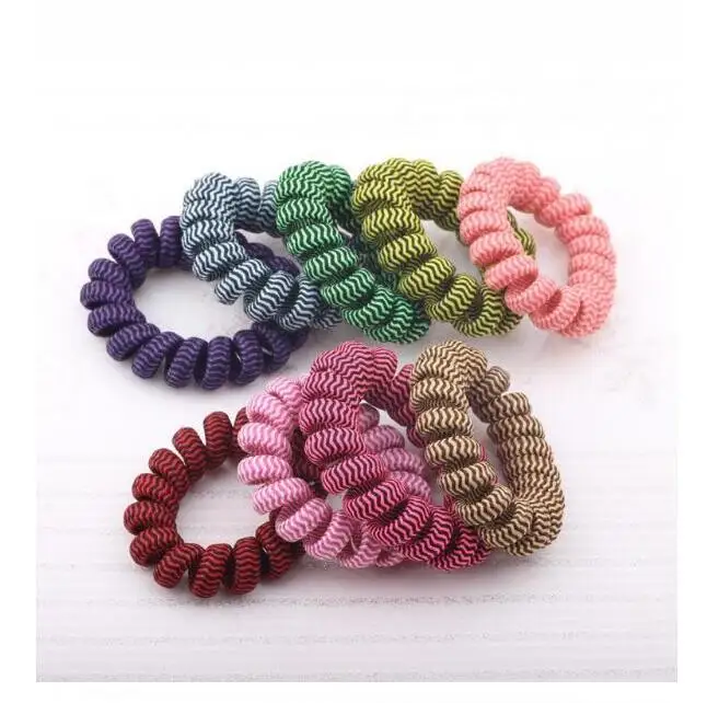 

5 PCS Hot Sale Telephone Wire Line Cord Striped Wrap Black Cloth Hair Ring Elastic Hair Band Hair Scrunchy Accessories For Women