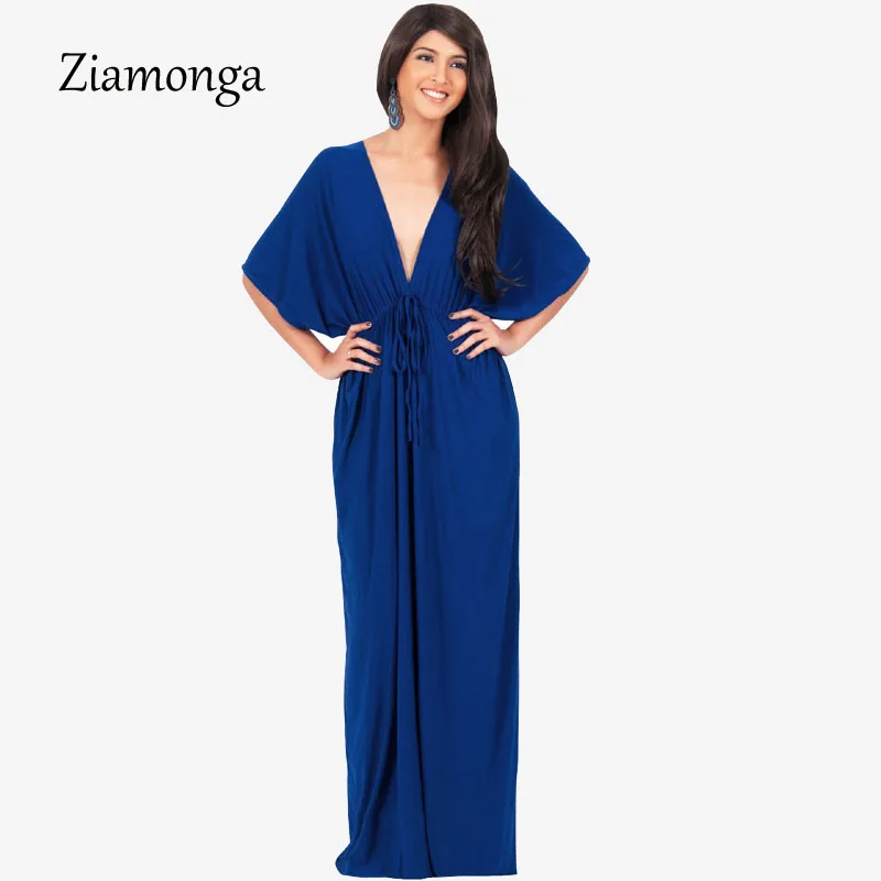 

Ziamonga Elegant Women Sexy Deep V Neck Batwing Sleeve Maxi Dress Evening Party Long Dress M-XXXL 4XL Plus Size Women Dress