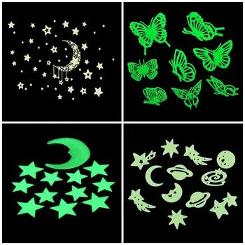

Moon Star Butterfly Universe Kids Bedroom Fluorescent Glow In The Dark Stars Glow Wall Stickers Luminous Glow Sticker