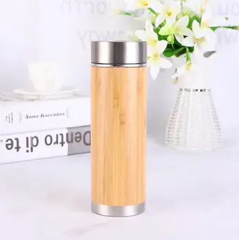 

Bamboo Stainless Steel Water Bottle Coffee Travel Vacuum Cup With Tea Infuser Strainer 450ML Wooden Bottle LX4341