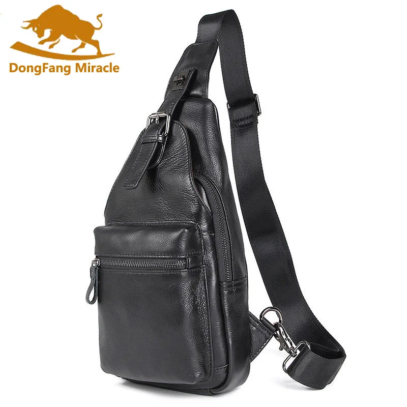 

Man Messenger Waist Chest Back Pack High Quality Genuine Leather Cowhide Vintage Travel Crossbody Shoulder Bag for Men