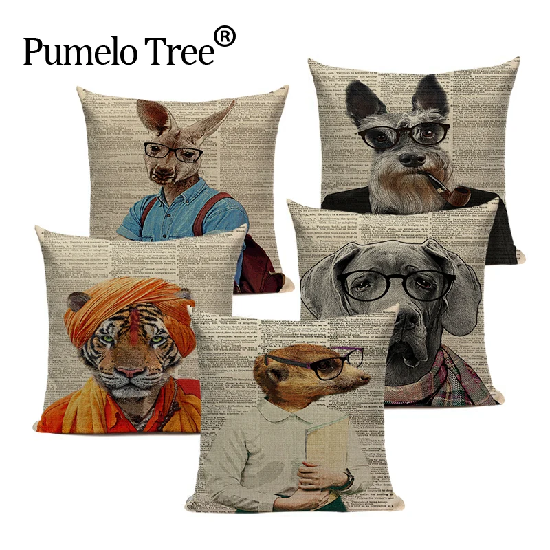 

Vintage Linen Korean Cartoon Animal Cute Cat Cushion Pillows Fundas 45Cmx45Cm Square Bench Seats 3D Pillow Case