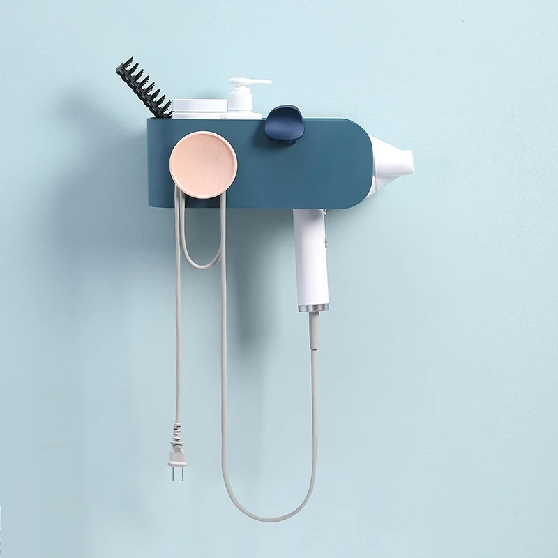 CHFL Punch-Free Hair Dryer Rack Wall-Mounted Hair Drier Plastic Storage Holder Bathroom Hanger Shelf For Home Hotel Dormitory