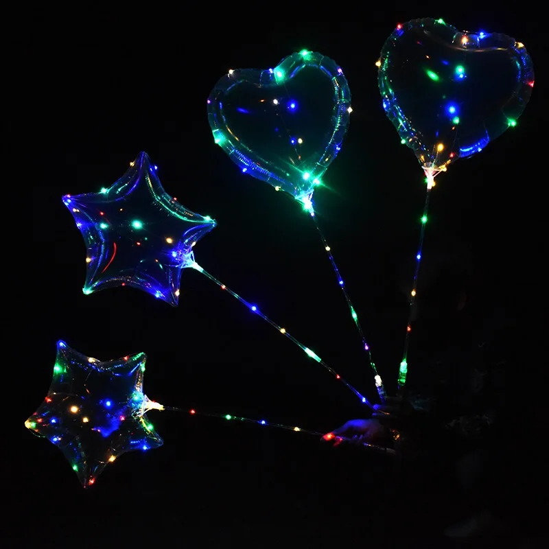 

100 set five-pointed star Heart-shaped LED Balloon Bubble Balloons Each set includes 18inch Balloon+3M LED light Handle+50cm Rod