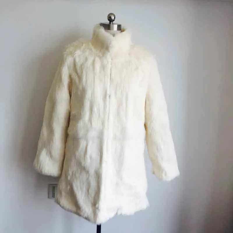 Beige Новинка года; пальто из натурального кроличьего меха; куртка из натурального толстого кроличьего меха; зимнее пальто; TSR151 - Цвет: Beige