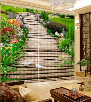 

Interior Rexovation Drapes 3D Photo Curtain park wooden bridge Modern Curtains For Bedroom Living room Blackout Curtain