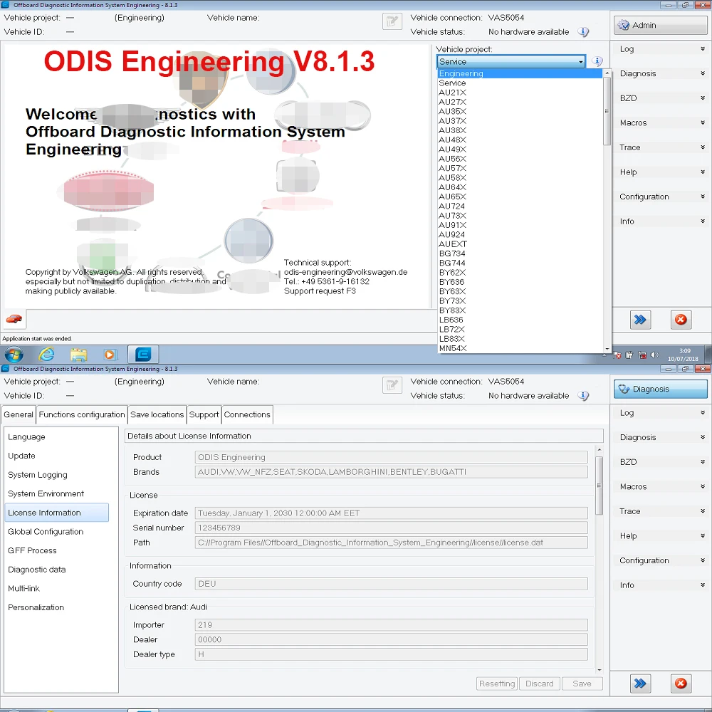 Оригинальный ODIS Engineering V8.1.3 + ERWIN Flash лицензии для VAS 5054A и VAS6154 новейшая версия ODIS-E V8.13 диагностическое программное обеспечение