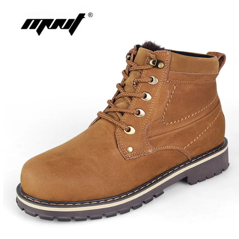 

Men Boots High Quality Natural Leather Snow Boots Warm Fur Plush Lace-Up Winter Shoes Plus size Ankle Boots Shoes