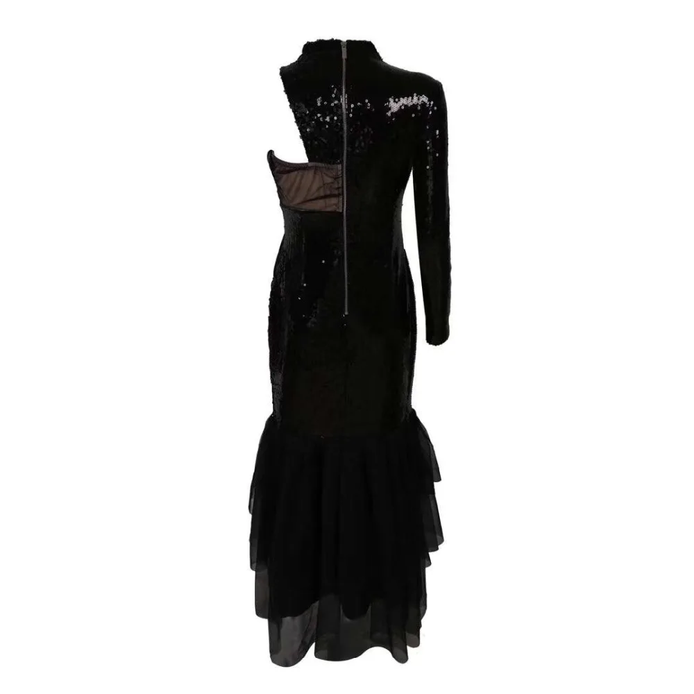 Cocktail Moulante Noir Qualité Robe Noble De Une Mode Longue Manches Épaule Top Longues q4ABwxx