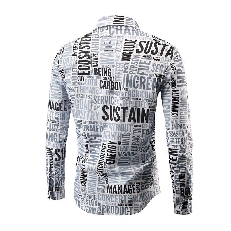 High Quality Men Shirt Long Sleeve Loose fit Alphabet Letter Print Turn-down Collar camisas Big Size Dress Shirts