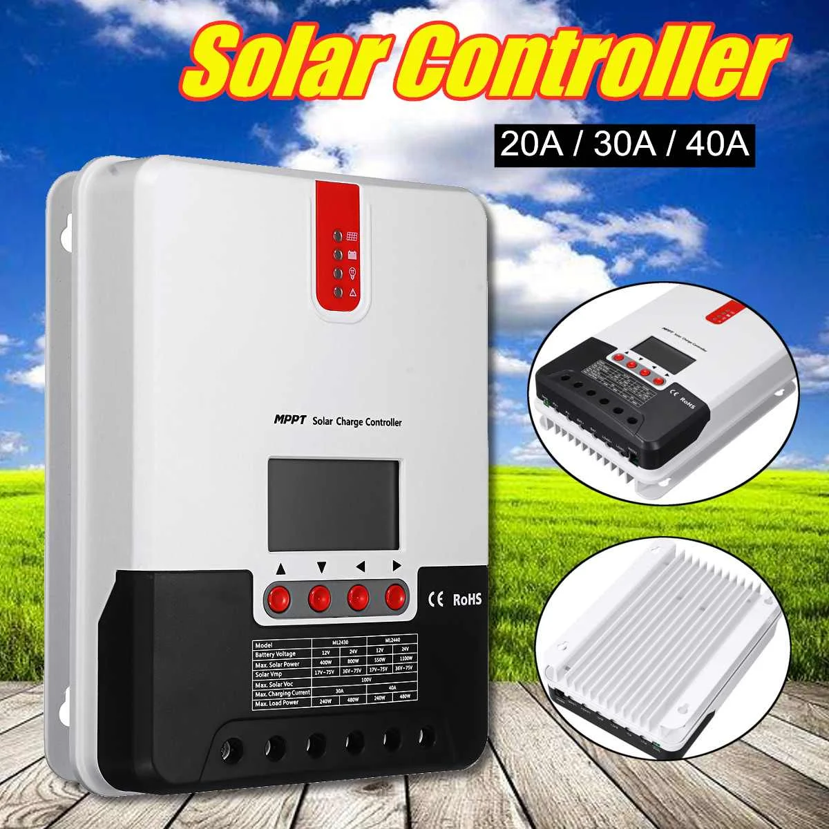 

12V/24V Auto Solar Panel Charger Controller PWM Battery Charge Regulator 20A/30A/40A LCD Screen Display Solar Controller