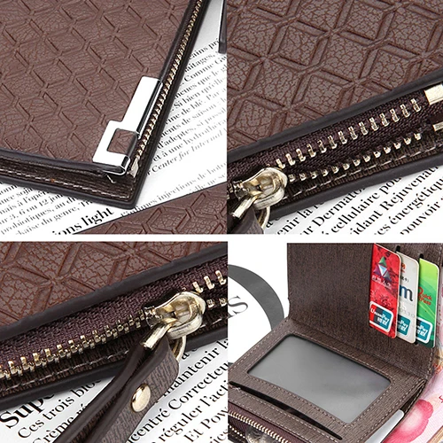 Men s Short Faux Leather font b Tartan b font Pattern Zipper Wallet Card Money Clutch