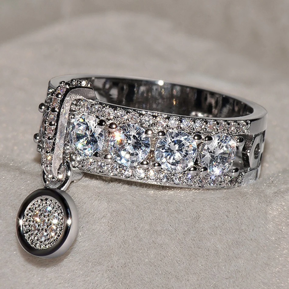 

Fashion Silver Alloy Wedding Rings Luxury White Zircon Engagement Ring For Women Jewelry Gift