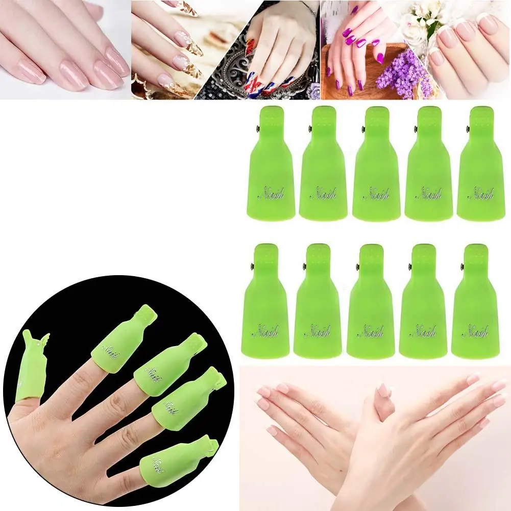 10 Fahion пластиковый дизайн ногтей замочить от крышки зажим для УФ-геля для удаления лака обертка зеленый
