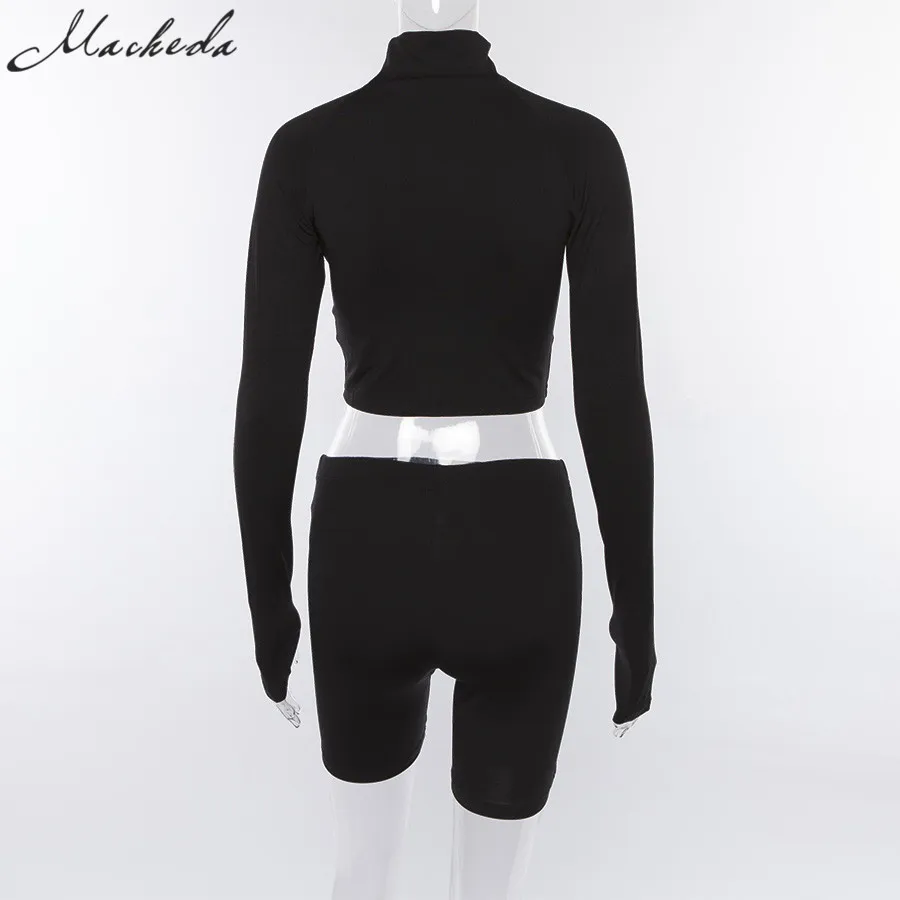 Macheda/сексуальный однотонный топ и штаны, комплект из 2 предметов, женское приталенное с длинными рукавами, топ и спортивные костюмы