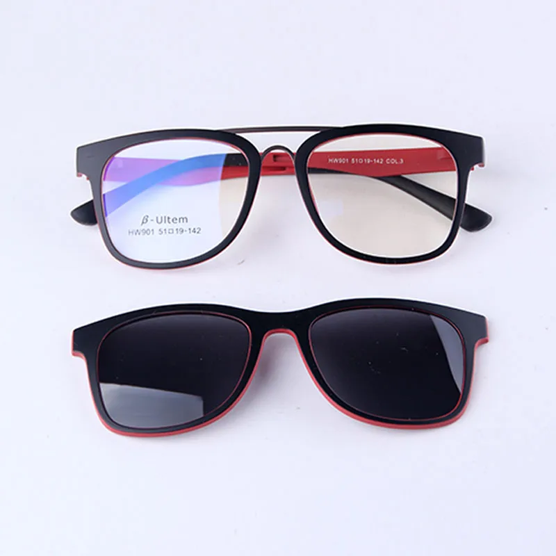 HEJIE классические мужские и женские магнитные поляризованные зажимы в виде солнцезащитных очков и Ultem оптический оправы для очков УФ-защита солнцезащитные очки HW901 - Цвет линз: Black Red