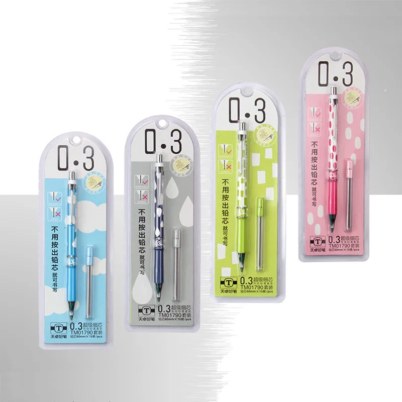 

1 Set Fine 0.3mm Mechanical Pencils with Refills Metal Clip Automatic Pencil Set for Kids Gift School Office Supplies Stationery