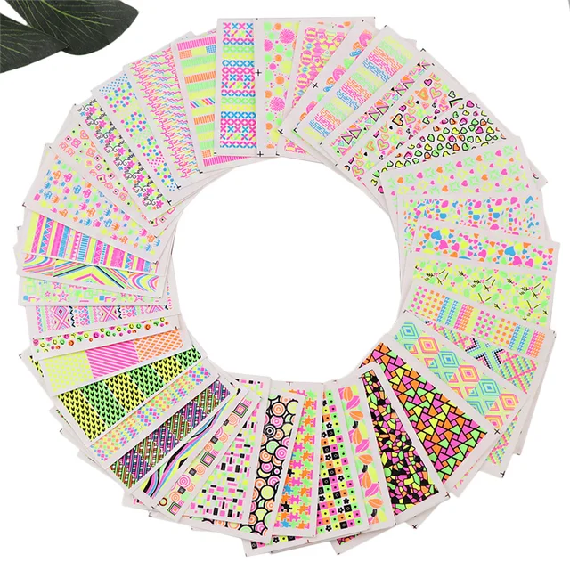 40 sheets fluorescence water transfer nail sticker different star lattice sheets