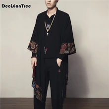 2019 summer Men Cotton Linen Cardigan Jacket Chinese Style Male Fashion Casual Loose Windbreaker Kimono Shawl Outerwear Coat