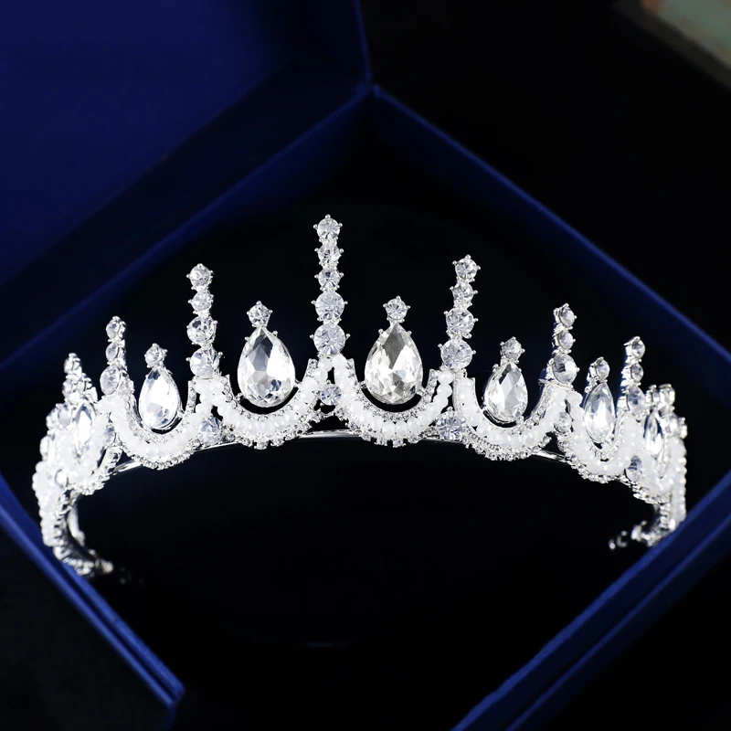 

Gorgeous Water Drop Crystal Bridal Tiaras Handmade Pearls Wedding Crown Women Party Queen Crowns Bridal Head Decorations ML634