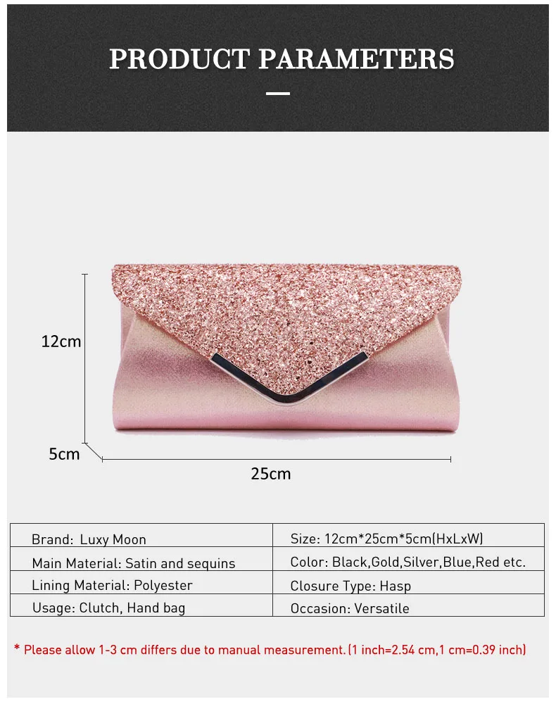 Luxy Moon Pochette Enveloppe en Cuir Rose Taille du Sac à Main