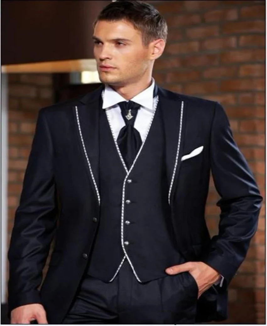 2017 Italian Custom Made Man Suits Trimmed Suit Tuxedo Groom Edge Wedding Suits 3 Pieces Groomsmen Jacket+pants+vest