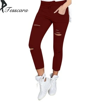 

Women Summer Casual Skinny Slim Pencil Pants Female Cotton Hole Sashes Drawstring Bottom Girl New Fashion Sexy Outwear Trousers
