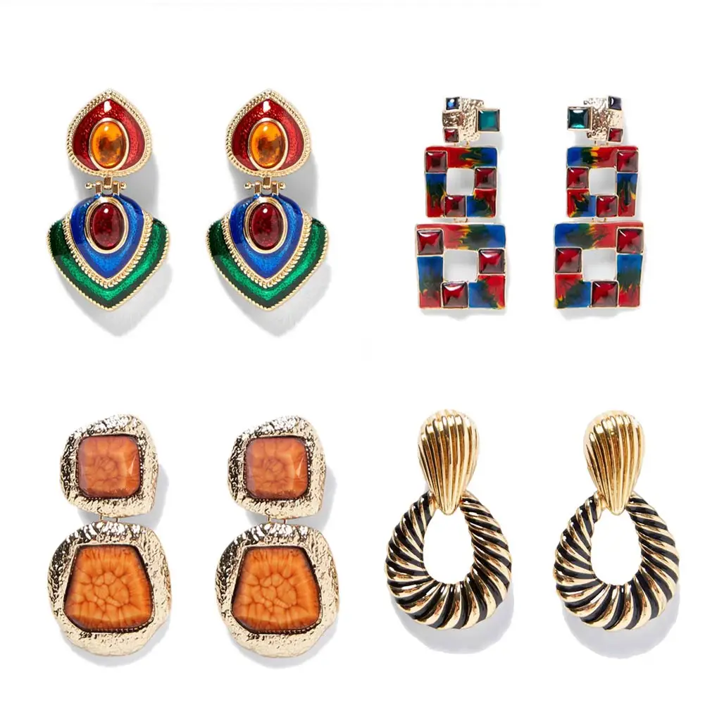 

PPG&PGG Geometric Dangle Earrings Gold Color ZA Charm Crystal Resin Pendant Statement Drop Earring For Women 2019 Jewelry