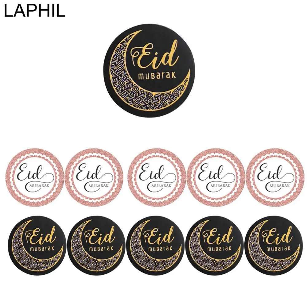 

LAPHIL 60pcs Eid Mubarak Decoration Paper Sticker Gift Lable Seal Islamic Muslim Ramadan Kareem Favors Eid Party Supplies