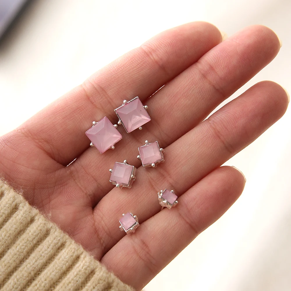 

3 Pairs/set Jewdy Geometric Round New Colorful Small Crystal Stud Earring Set Woman Daily Jewelry Square Earrings