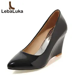 LebaLuka/размеры 34-43, женские туфли-лодочки из лакированной кожи, блестящие туфли-лодочки на танкетке с острым носком, женские модные пикантные